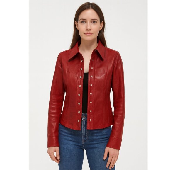 Comme Toojoors Red Leather Jacket​‎